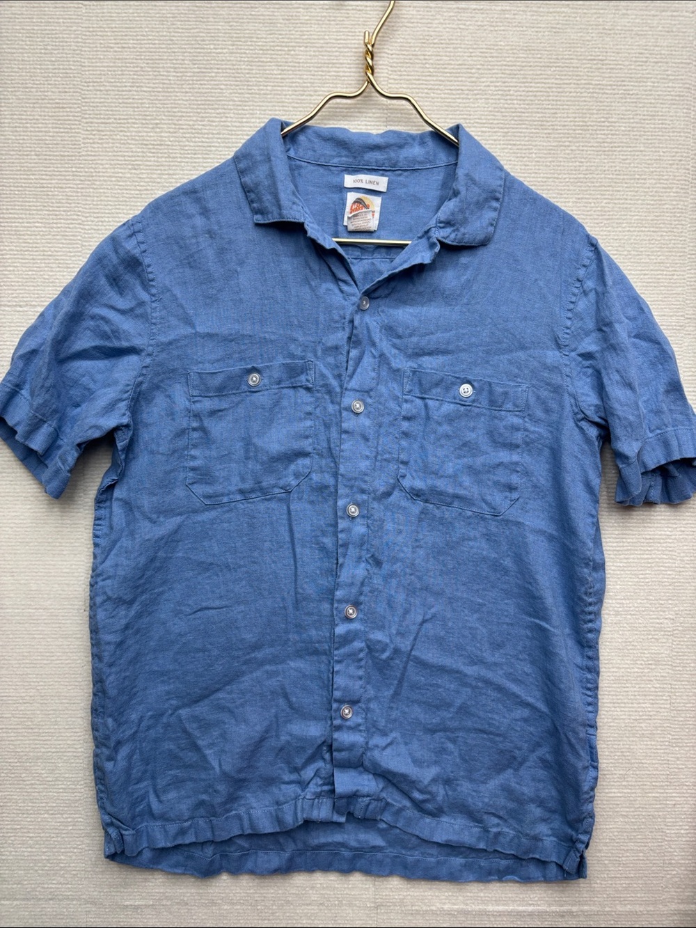 C&C California Blue Short Sleeve 100%Linen Button-Down Shirt